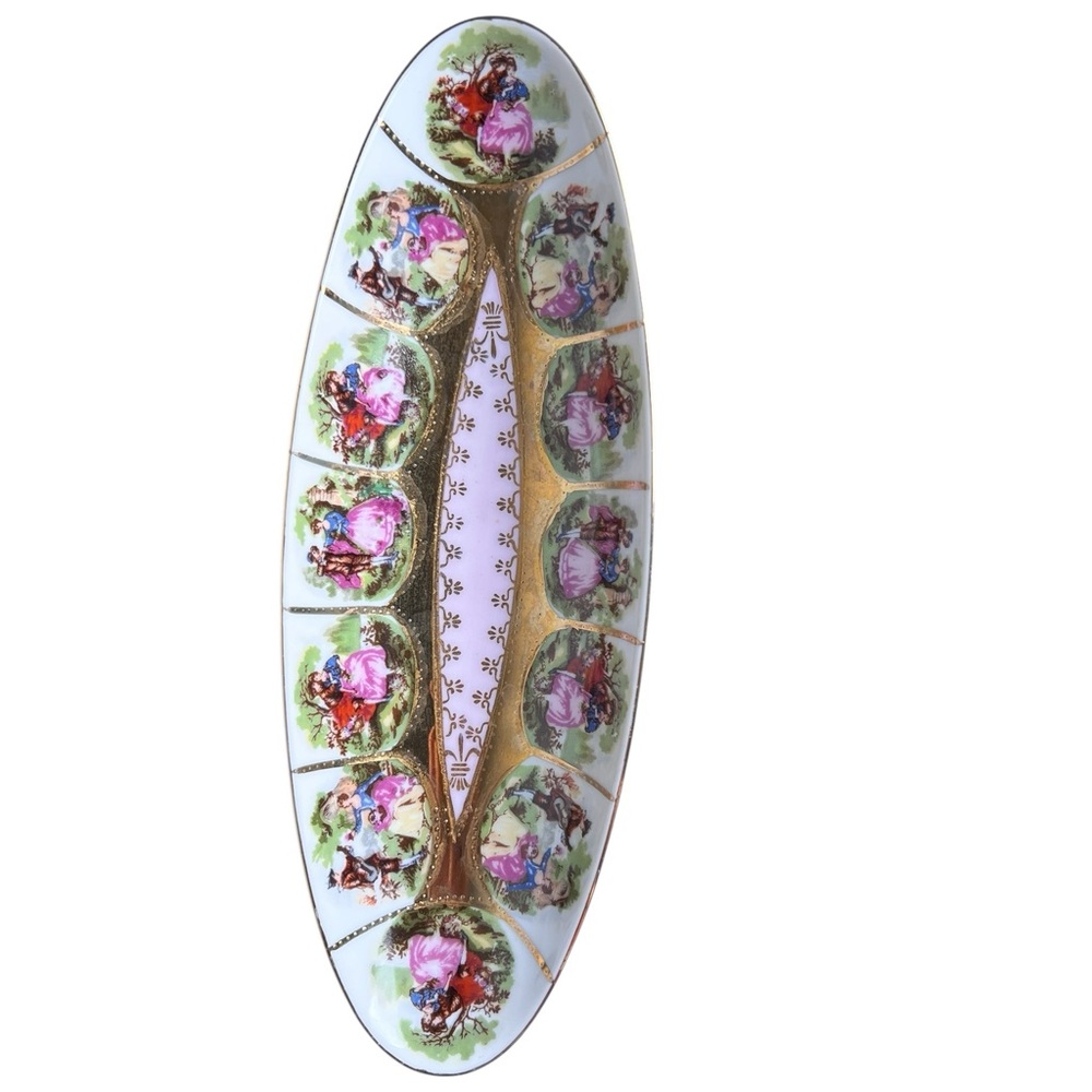 Vintage Royal Vienna Porcelain‎ Oval Pickle Celery Dish Victorian Couple